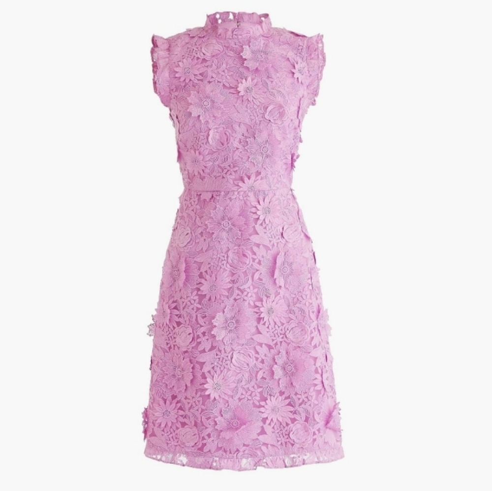 Sleeveless Crochet Lace Floral Appliqué J. Crew Sheath - Dusty Pink/Lilac Color